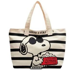 Snoopy Striped Tote Bag - Black and Cream